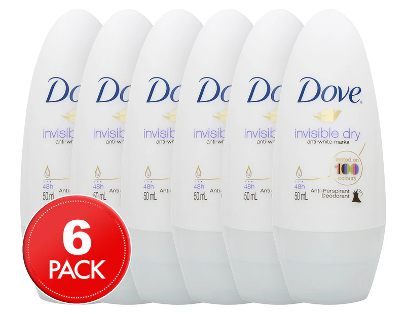 6 x Dove Deodorant Invisible Dry Roll On Original 50mL