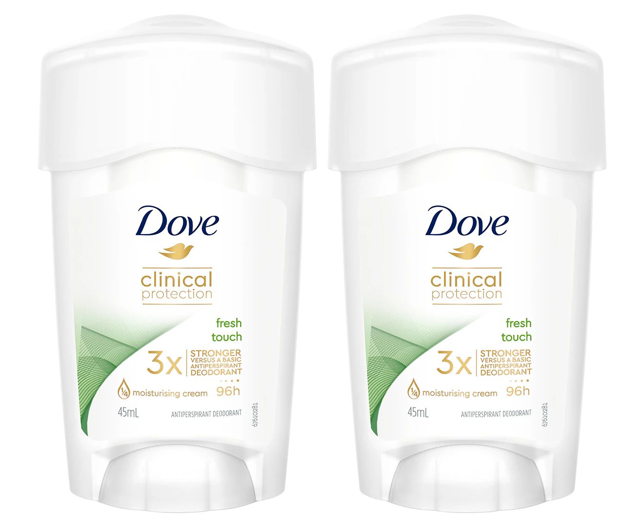 2 x Dove Clinical Protection Fresh Touch Antiperspirant Deodorant 45mL