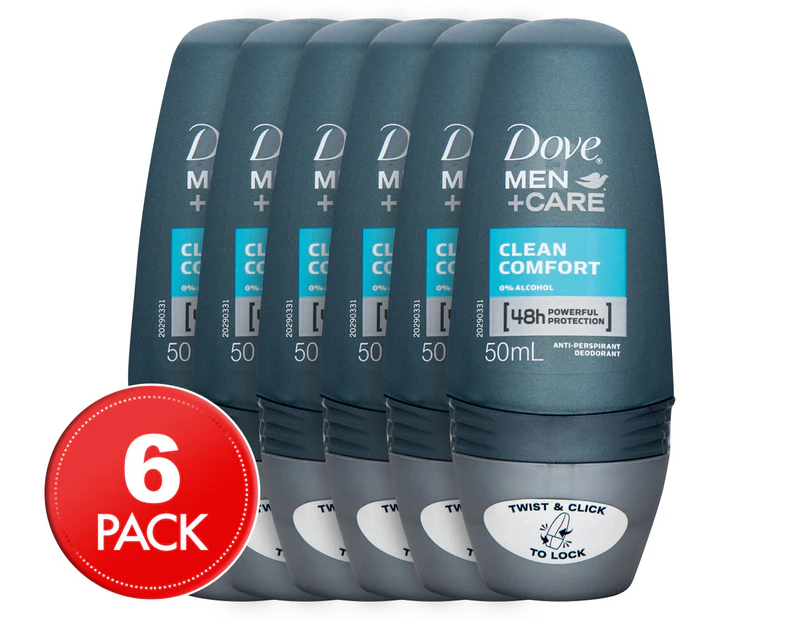 6 x Dove Men+Care Clean Comfort Roll On Anti-Perspirant Deodorant 50mL