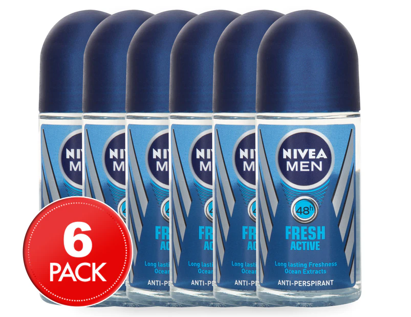 6 x Nivea Men Fresh Active Anti-Perspirant Roll-On 50mL