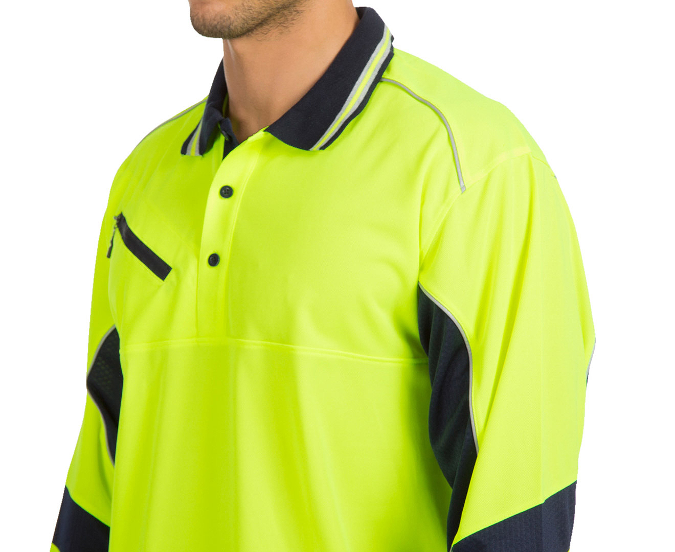 Hard Yakka Mens Koolgear Hi Visibility Two Tone Long Sleeve Polo