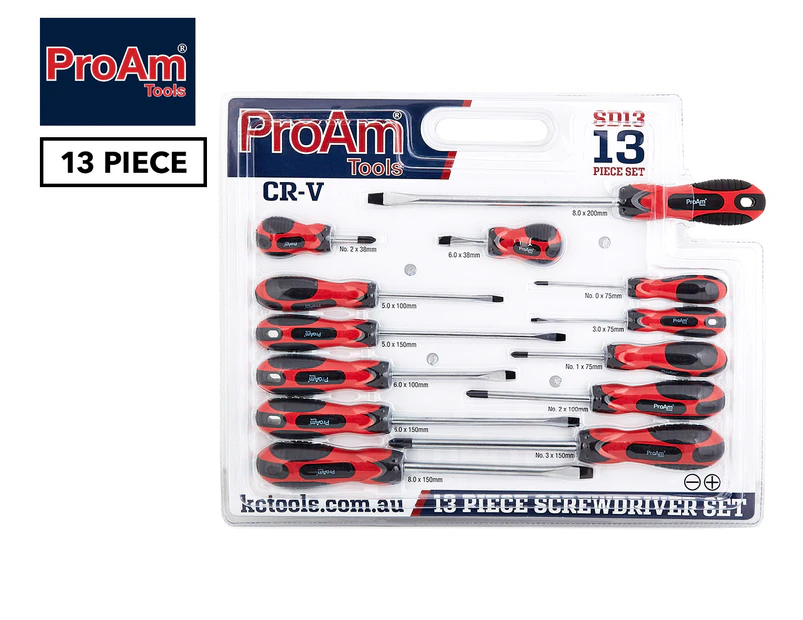 ProAm Tools 13-Piece Screwdriver Set - Black/Red
