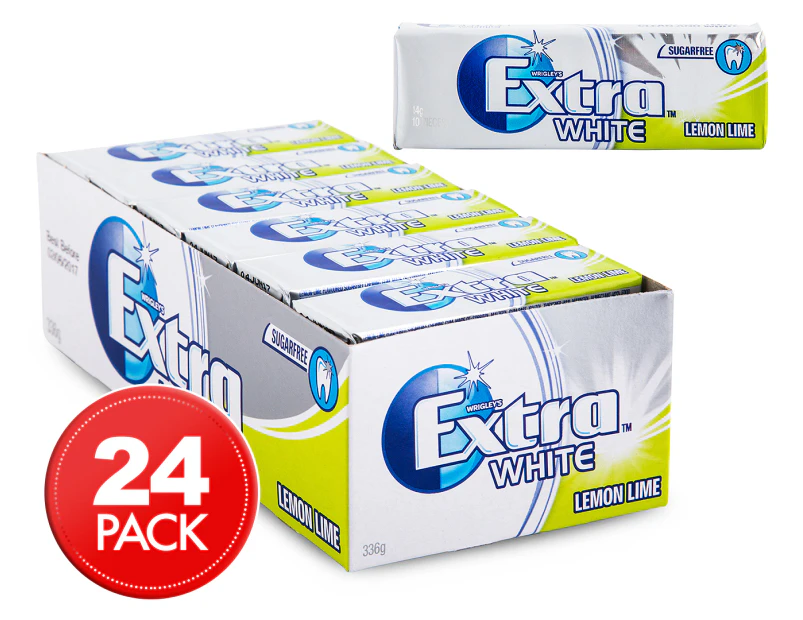 24 x Wrigley's Extra White Chewing Gum Lemon Lime 10pk