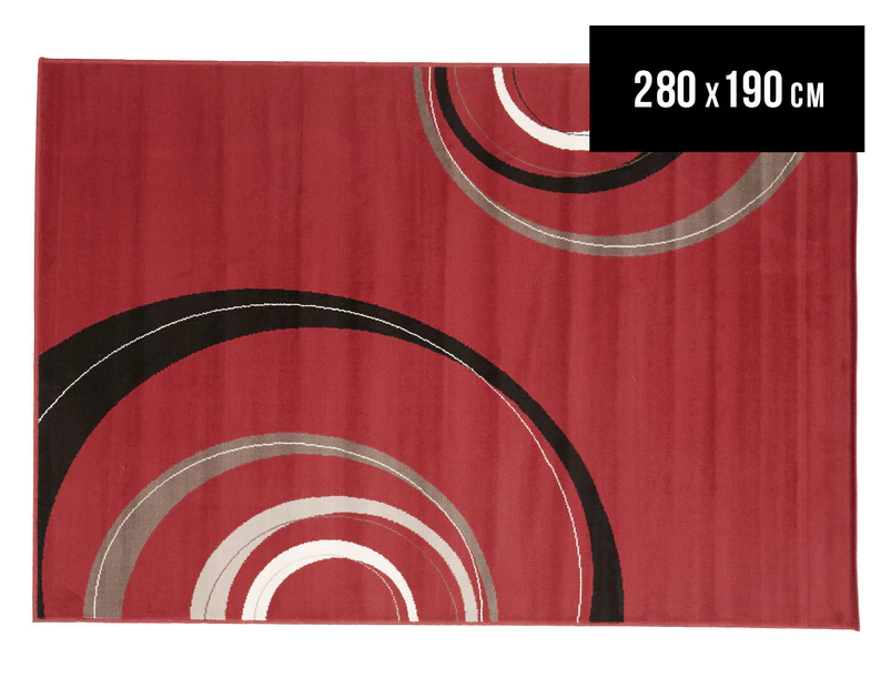 Retro Waves 280 x 190cm Rug - Red/Black/White