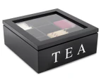 9-Compartment Wooden Tea Storage Box - Black