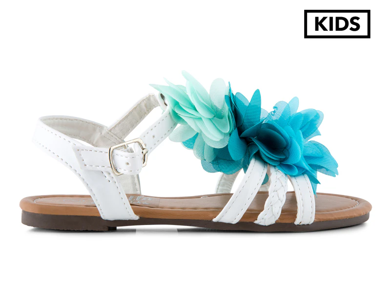Betta Kids Girls' Flower Sandal - White/Blue