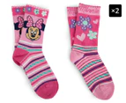 2 x Rio Girls' Disney Junior Minnie Mouse Size 9-12 Crew Cut Socks - Pink/Fuchsia