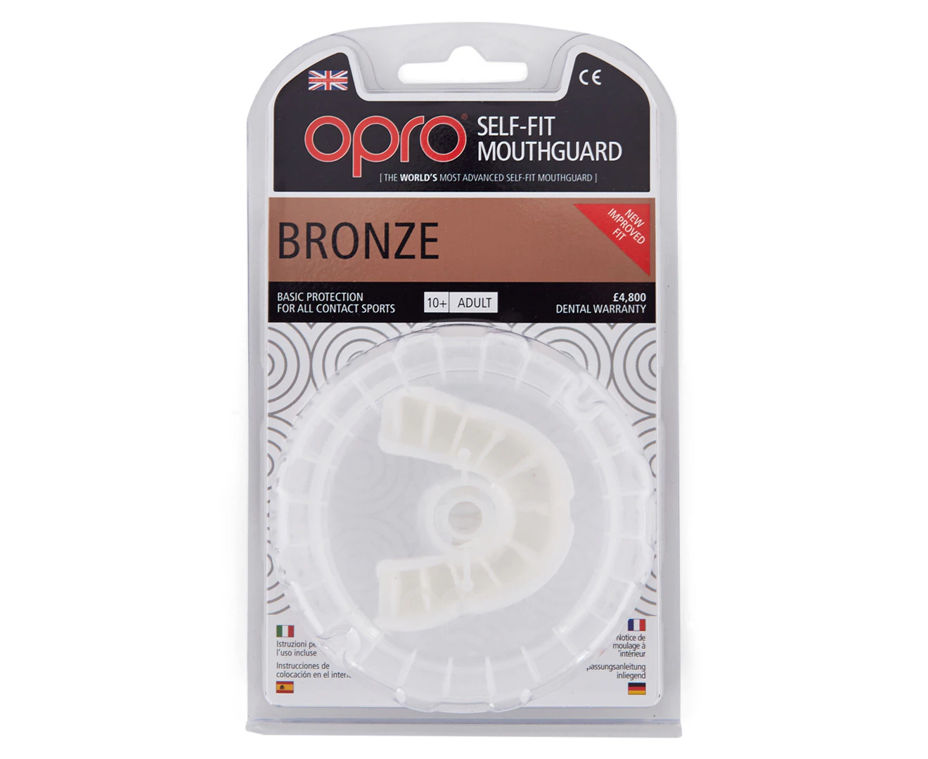 Opro Bronze Self Fit Mouth Guard - White