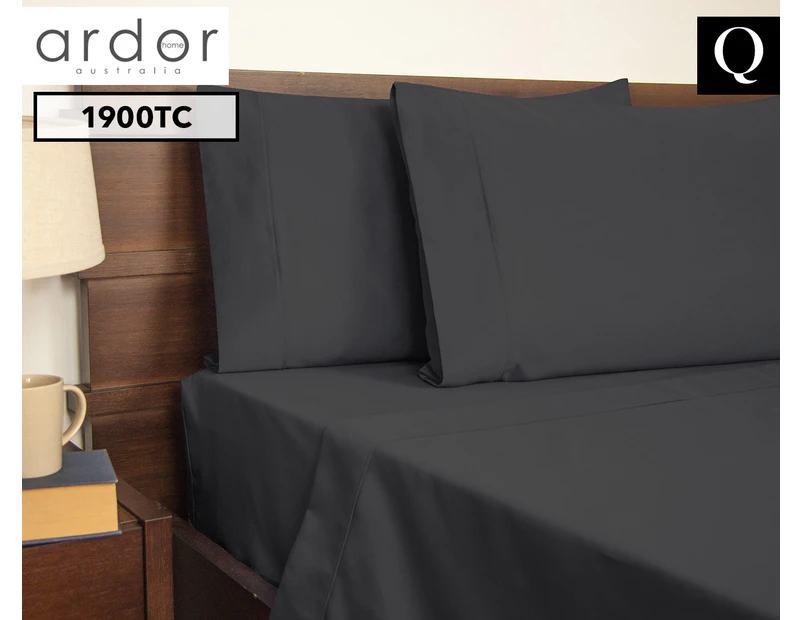 Ardor 1900TC Queen Bed Sheet Set - Charcoal