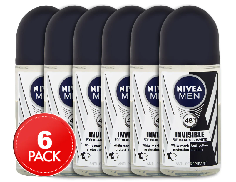 6 x Nivea Men Invisible For Black & White Anti-Perspirant 50mL