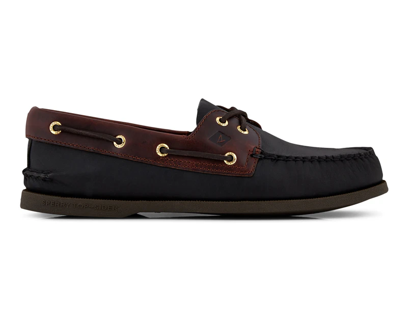 Sperry Men's Leather A/O Boat Shoe - Black/Amaretto