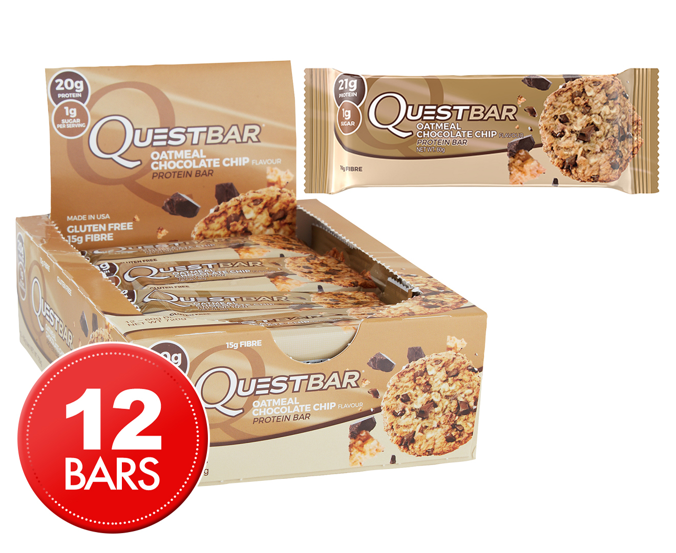 12 X Quest Protein Bars Oatmeal Chocolate Chip 60g Au