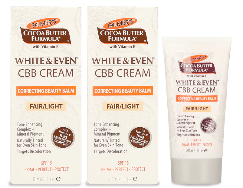 2 x Palmer's Cocoa Butter Formula White & Even CBB Cream Fair/Light 30mL