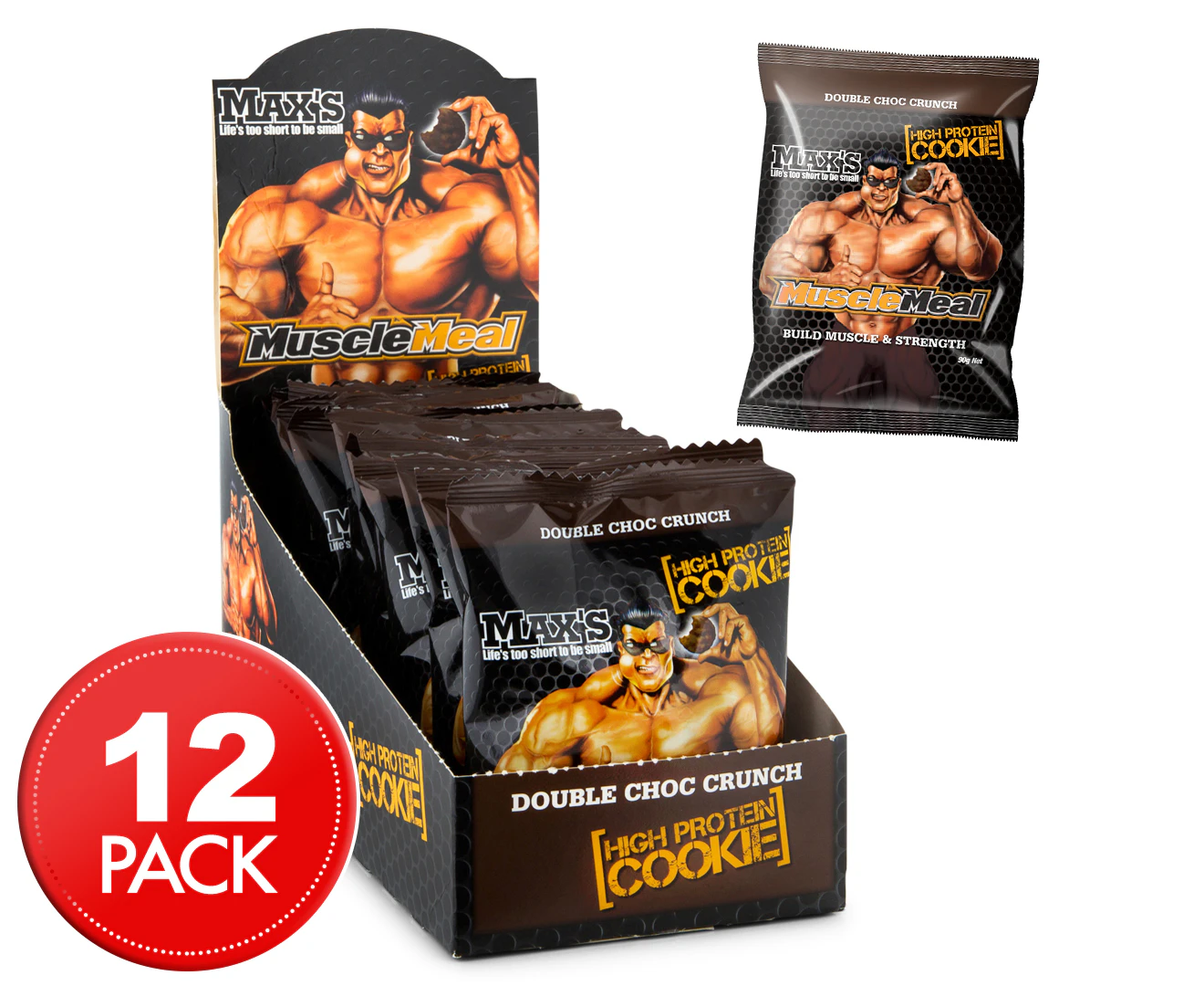 12 x Max's Muscle Meal High Protein Cookie Double Choc Crunch 90g