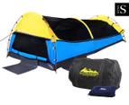 Weisshorn Camping Canvas Swag w/ King Single Bed Mattress & Air Pillow - Yellow/Blue