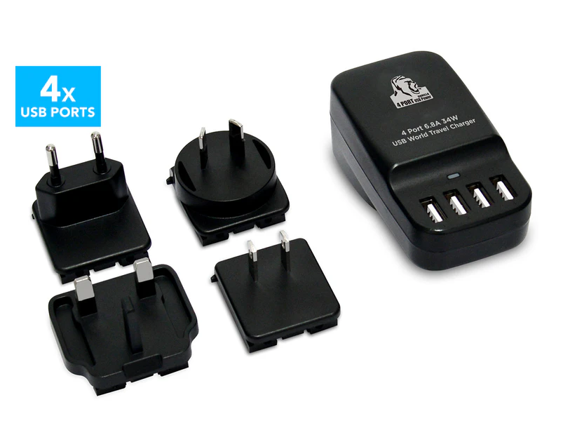 mbeat Gorilla Power 4-Port USB World Travel Charger - Black