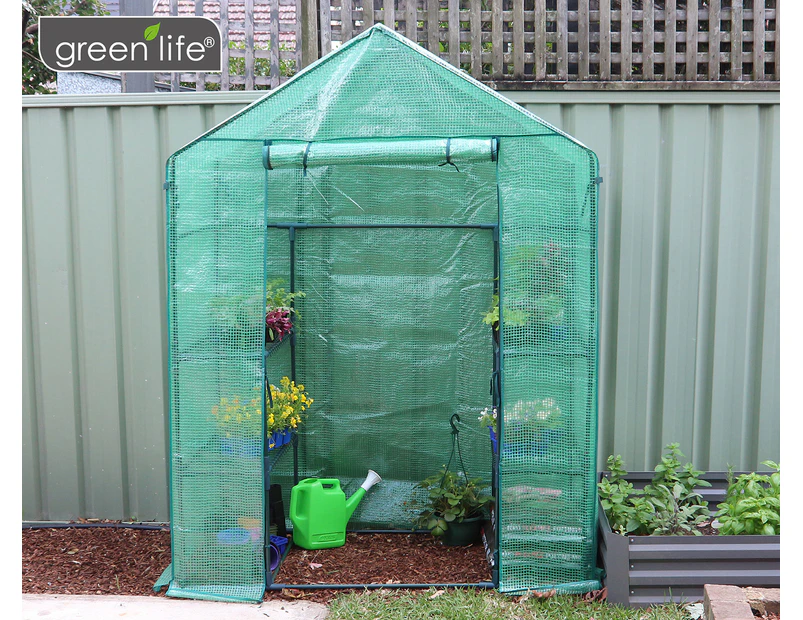 Greenlife 2-Tier Walk-In Greenhouse w/ PE Cover - Green