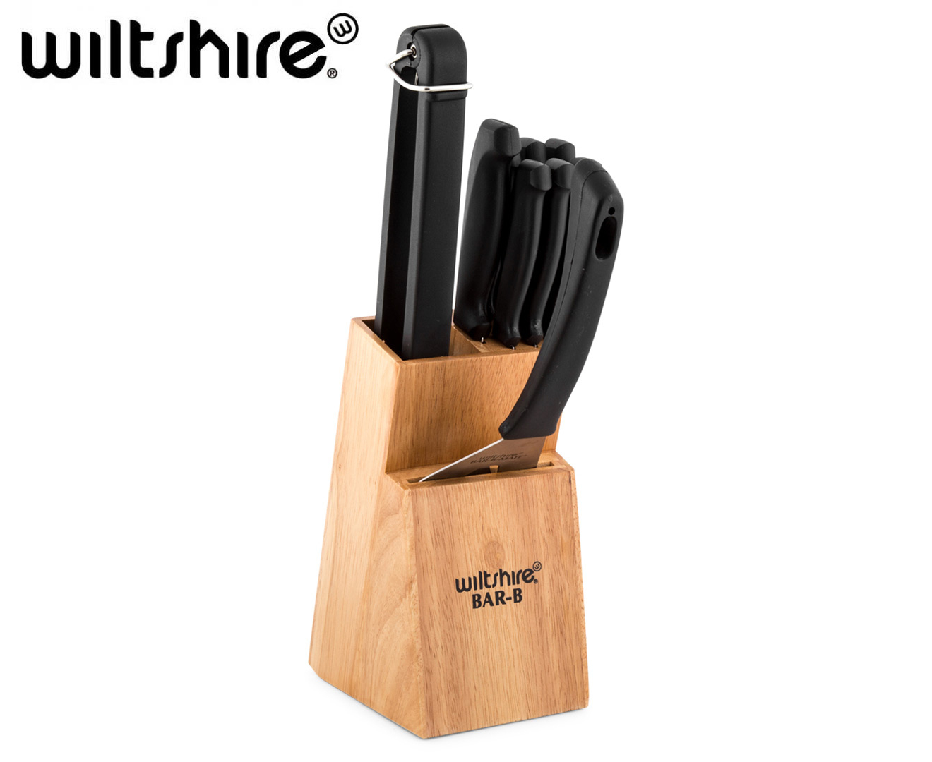 Wiltshire Bar-B Utensil & Knife Block Set - Silver/Black | Catch.com.au