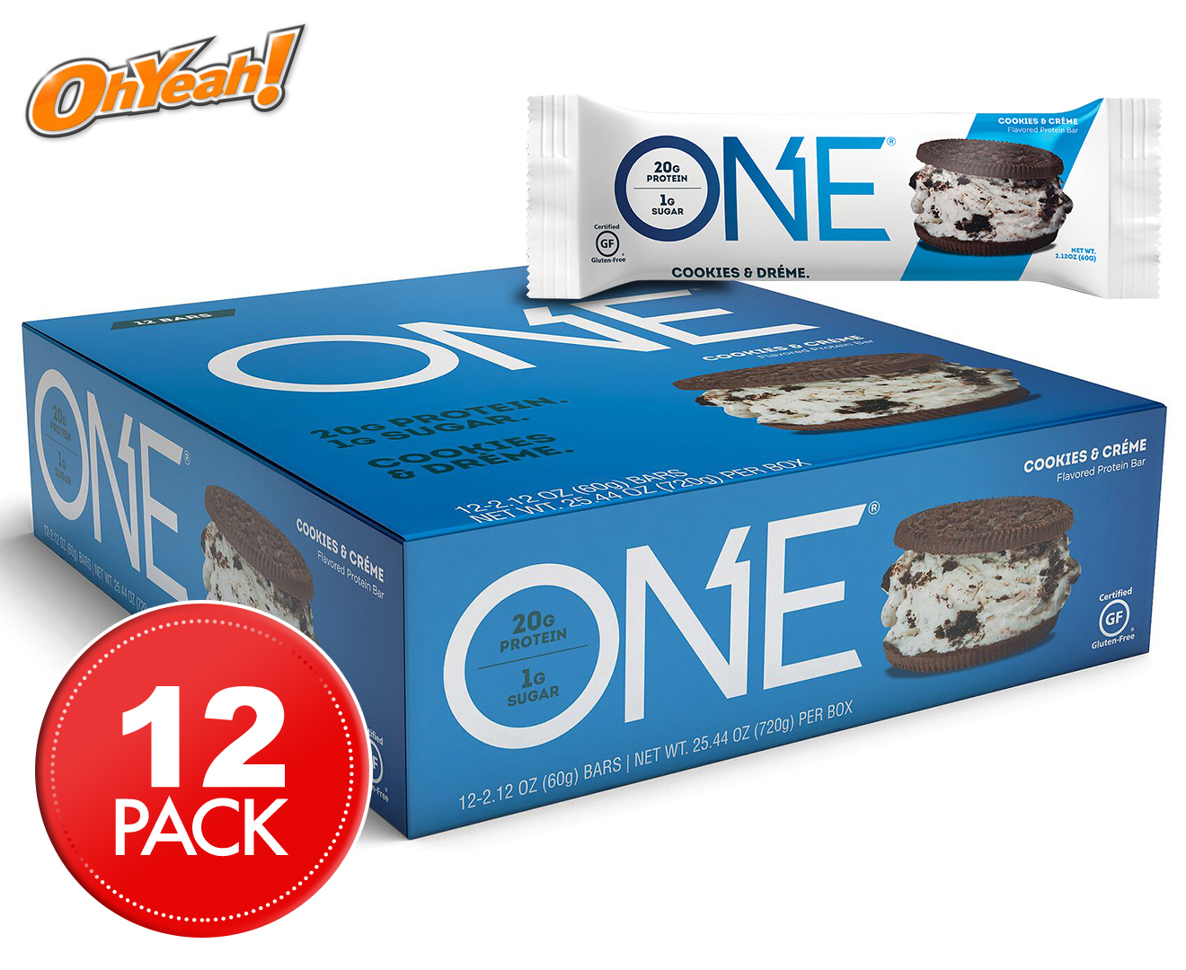 12 x Oh Yeah! ONE Protein Bars Cookies & Créme 60g | GroceryRun.com.au