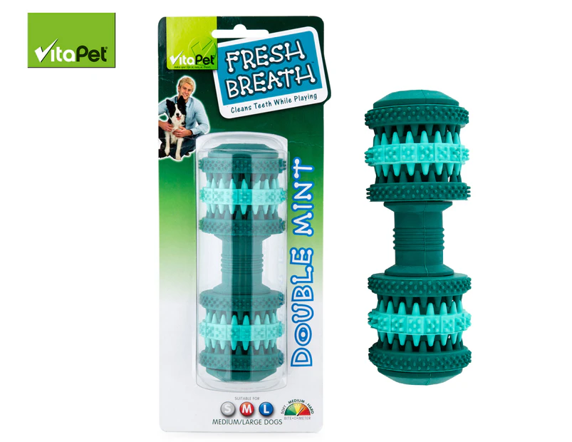 VitaPet Fresh Breath Rubber Dumbbell Toy - Green
