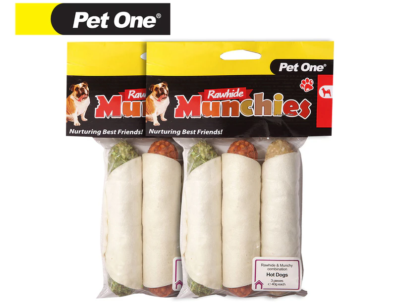 2 x Pet One 12.5cm Rawhide Munchies Hot Dogs 3pk