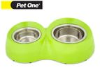 Pet One Medium Double Feed Retainer Bowl - Lime Green