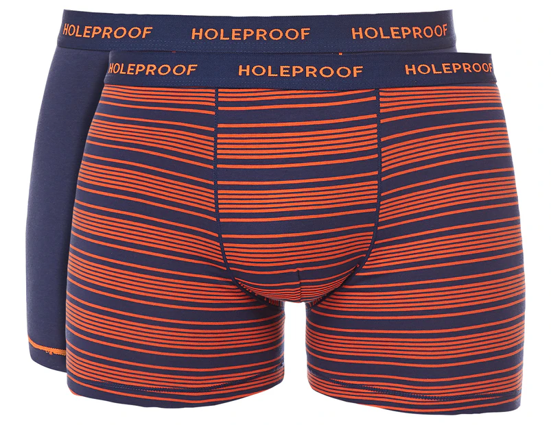 Holeproof Men's Stretch Cotton Trunk 2-Pack - Navy/Orange Stripe