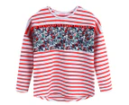 Funky Babe Older Girls' Floral Panel Stripe Tee - Red