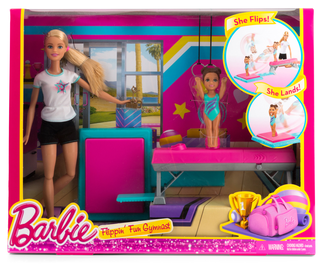 Barbie Flippin’ Fun Gymnast Gymnastics Coach Career Doll Playset Set ...