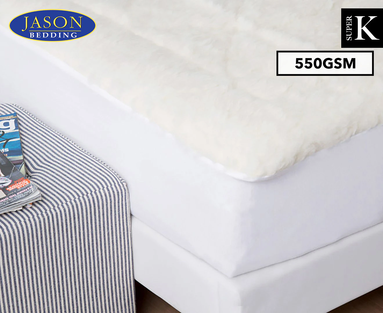 Jason Reversible 550GSM Australian Wool Fitted Super King Bed Underlay