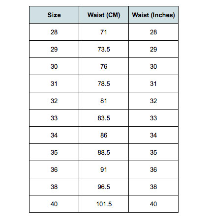 Lee Rider Jeans Size Chart