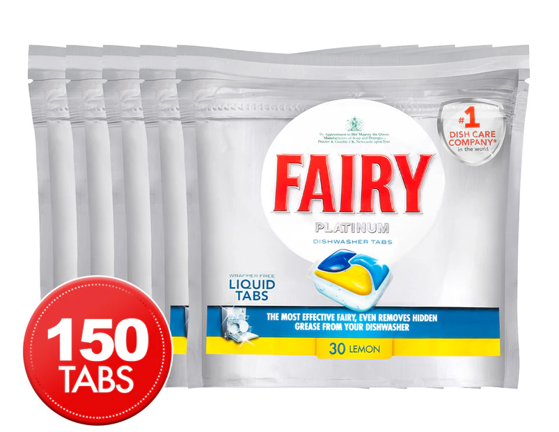 5 x Fairy Platinum Dishwasher Liquid Tabs Lemon 30 Tabs