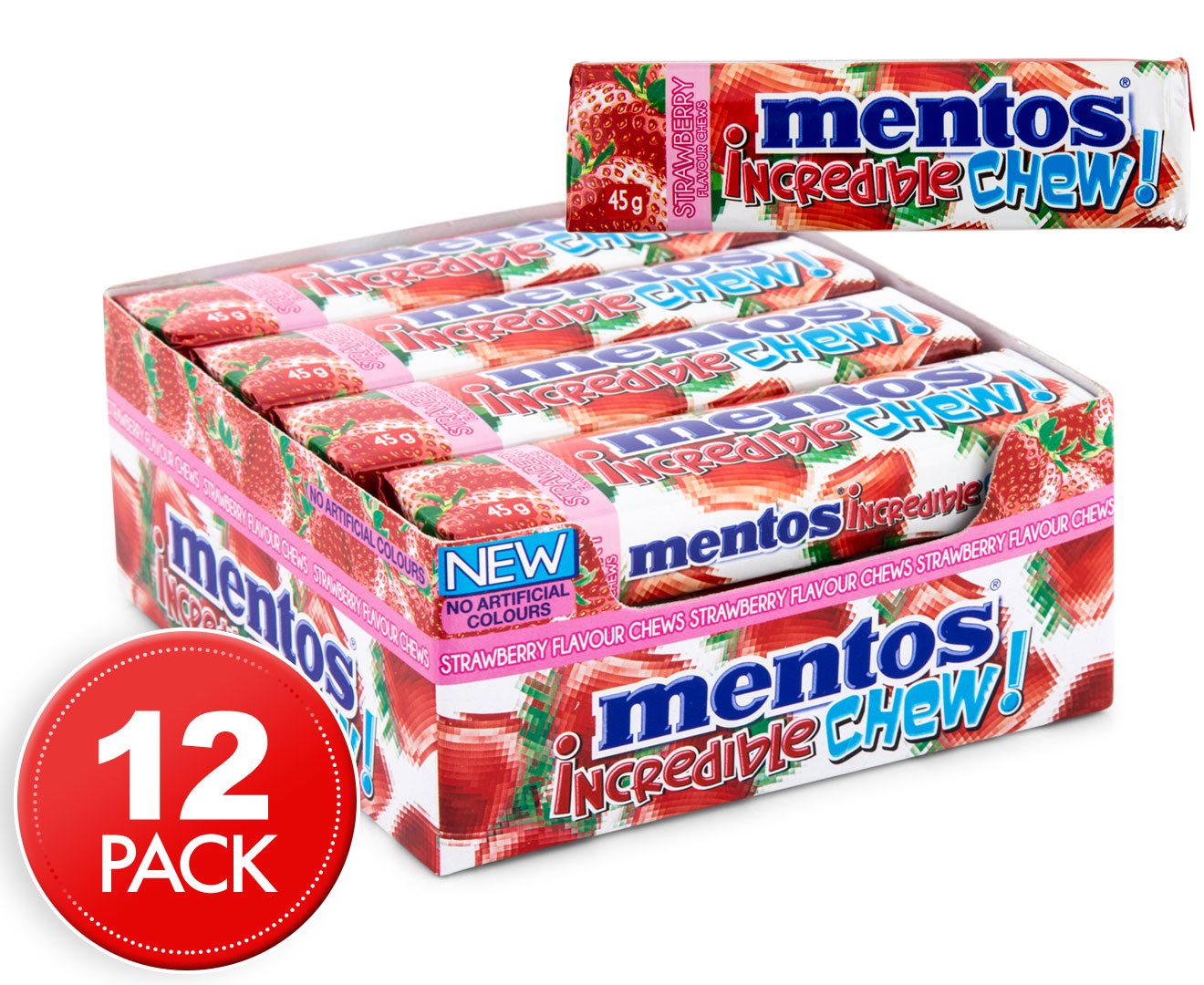 12 x Mentos Incredible Chews Strawberry 45g | GroceryRun.com.au