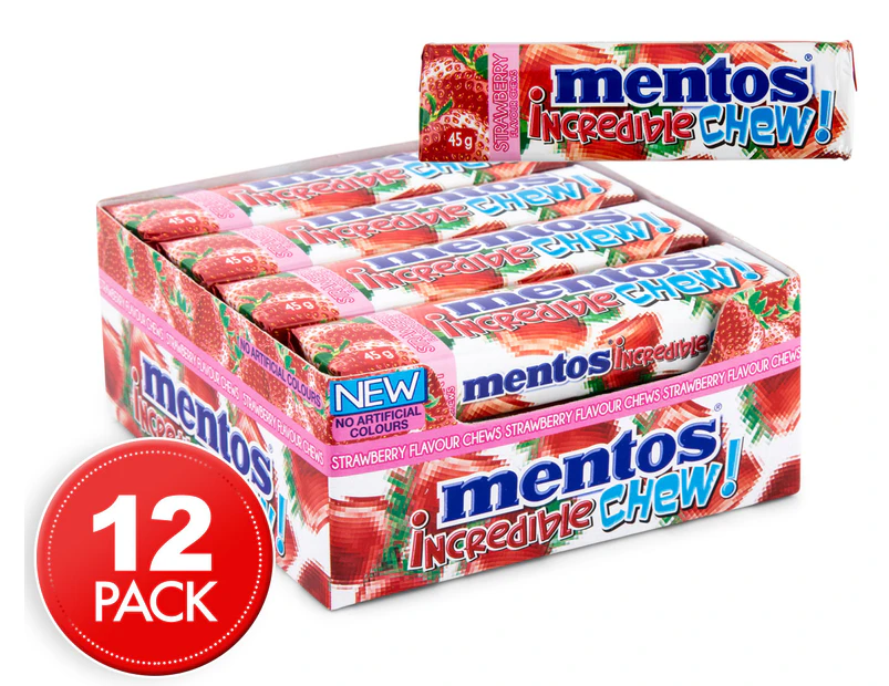 12 x Mentos Incredible Chews Strawberry 45g