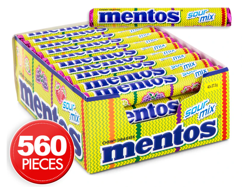 40 x Mentos Roll Sour Mix Fruit Chews 37.5g