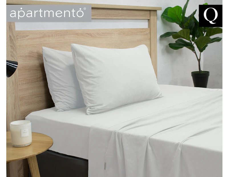 Apartmento Micro Flannel Sheet Set Queen - Snow