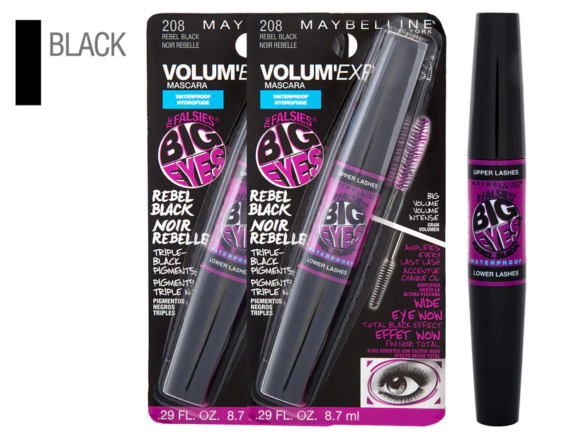 2 x Maybelline The Falsies Big Eyes Waterproof Mascara 8.7mL - Rebel Black
