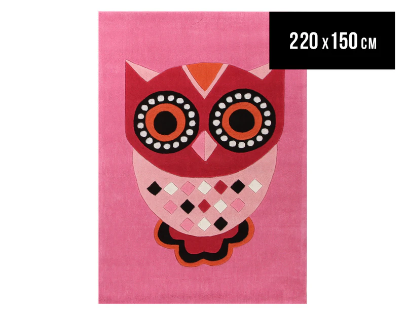 Rug Culture 220x150cm Creative Kids Cute Owl Rug - Pink