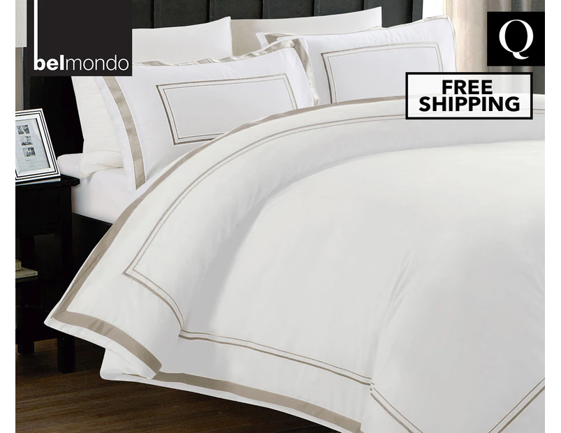 Deluxe Villa by Belmondo Cooper Queen Bed Quilt Cover Set - White/Gold