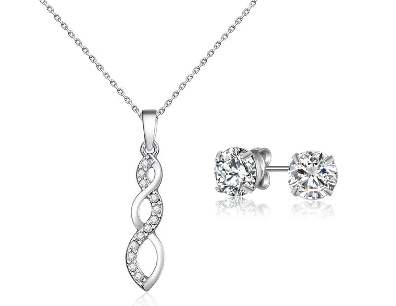 Lauxes Crystal Arc Necklace & Earring Set - Silver