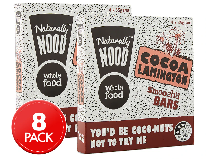 2 x Naturally Nood Whole Food Smoosh'd Bars Cocoa Lamington 4-Pack 35g