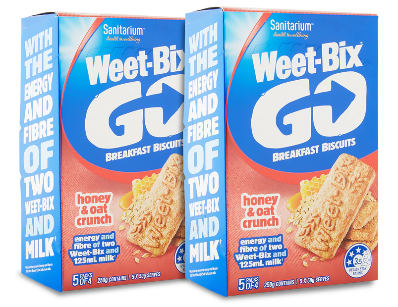 2 x Sanitarium Weet-Bix Go Breakfast Biscuits Honey & Oat Crunch 250g