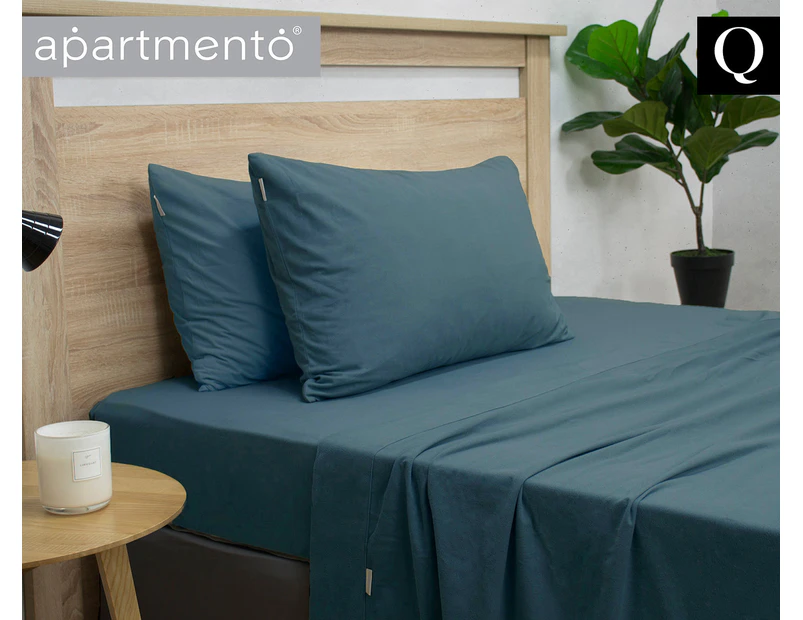 Apartmento Micro Flannel Sheet Set Queen - Indigo