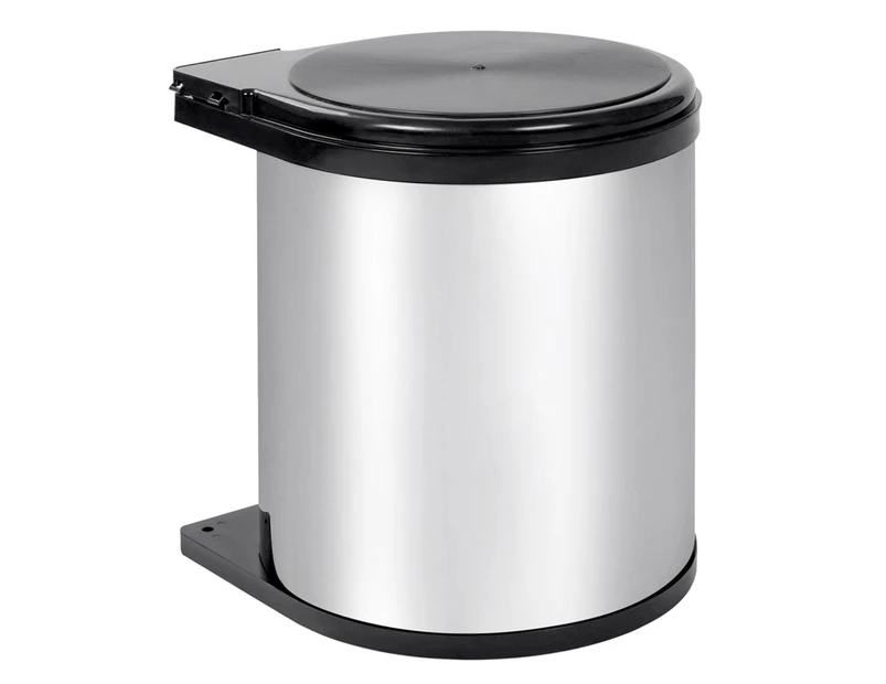 Auto Swing Out Lid 14L Stainless Steel Rubbish Bin - Chrome/Black
