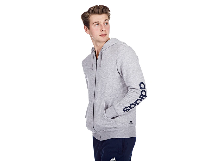 Adidas Men's Essentials Linear Full Zip Hoodie - Marle Grey
