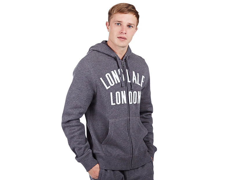 Lonsdale Men's Paxton Zip Hoodie - Charcoal Marle/White