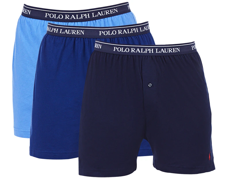 Polo Ralph Lauren Men's Classic Cotton Knit Boxers 3-Pack - Blue |  