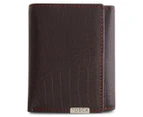 Tosca Small 12-Card Croc Look Leather Flip ID Trifold Wallet - Coffee