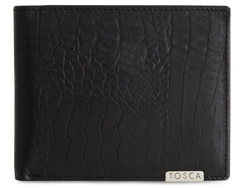 Tosca Small 6-Card Croc Look Leather Flip Wallet w/ Stud - Black