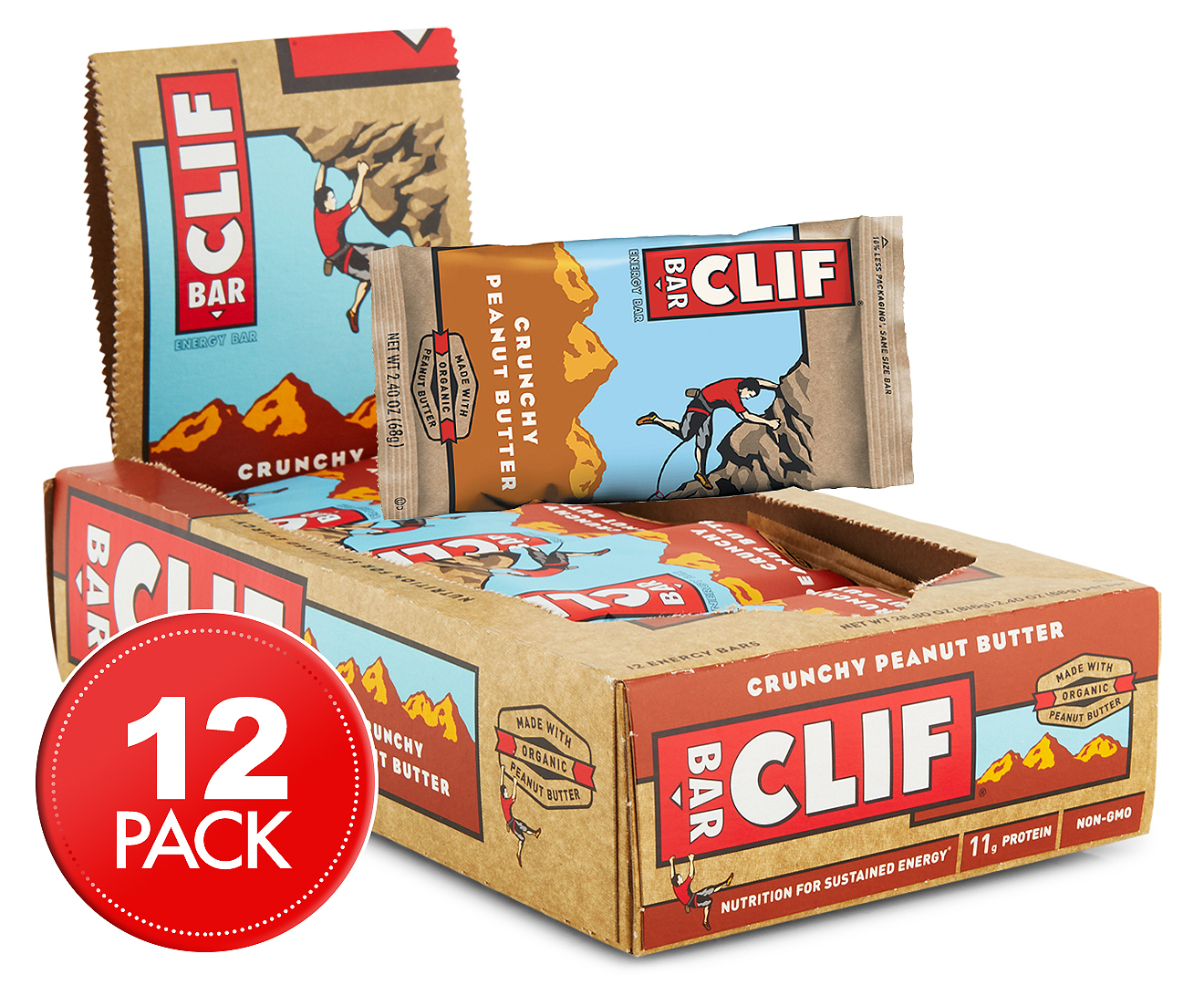 12 x Clif Bar Crunchy Peanut Butter Energy Bar 68g | GroceryRun.com.au